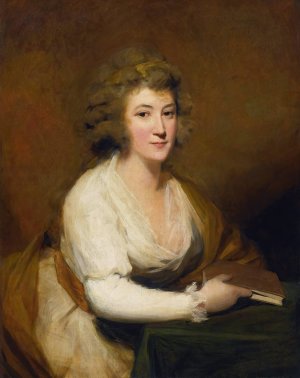 Portrait Of Lady Nasmyth, In A White Dress And Brown Shawl, Seated At A Table, Holding A Book by Sir Henry Raeburn Oil Painting