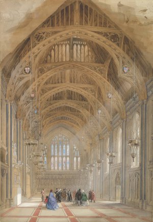 Guildhall, London; The Great Hall, Facing East by Sir Horace Jones Oil Painting