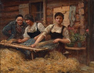 Carding Wool by Sir Hubert Von Herkomer Oil Painting