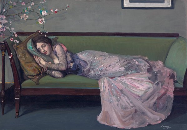 The Green Sofa by Sir John Lavery - Hand-Painted Oil Painting Reproduction