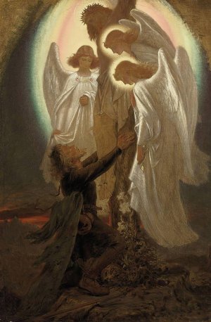 Christian at the foot of the cross - Pilgrim's Progress by Sir Joseph Noel Paton Oil Painting