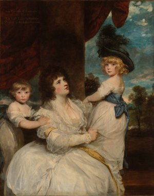 Portrait of Jane, Countess of Harrington, with her Sons, the Viscount Petersham and the Honorable Lincoln Stanhope by Sir Joshua Reynolds Oil Painting