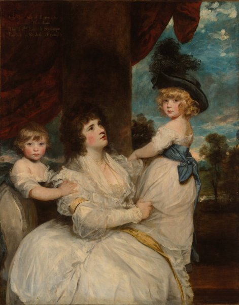 Portrait of Jane, Countess of Harrington, with her Sons, the Viscount Petersham and the Honorable Lincoln Stanhope  by Sir Joshua Reynolds - Hand-Painted Oil Painting Reproduction