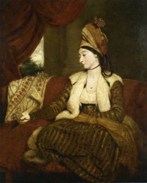 Main Product Photo of Portrait of Mrs. Baldwin 1763 - 1839 Full-Length, Seated on a Red Divan Painting by Sir Joshua Reynolds