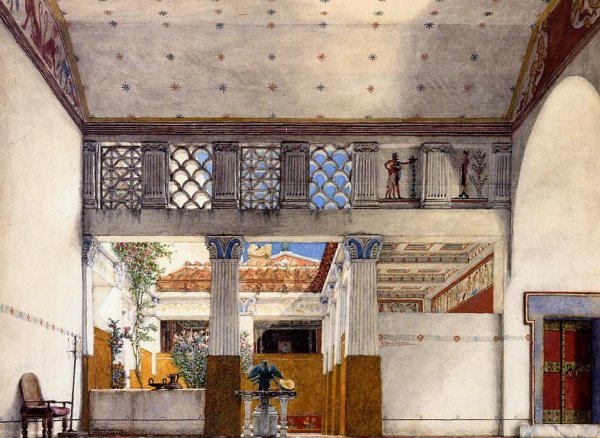 Interior of Caius Martius's House by Sir Lawrence Alma-Tadema - Hand-Painted Oil Painting Reproduction