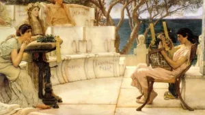 Sappho and Alcaeus Oil painting by Sir Lawrence Alma-Tadema