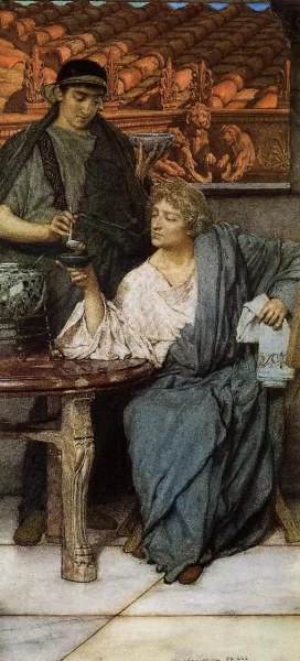 The Roman Wine Tasters painting by Sir Lawrence Alma-Tadema