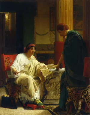 Vespasian Hearing from One of His Generals of the Taking of Jerusalem by Titus also known as The Dispatch by Sir Lawrence Alma-Tadema - Oil Painting Reproduction
