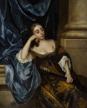 Portrait of Elizabeth Capel, Countess of Carnarvon, with a guitar by Sir Peter Lely Oil Painting