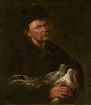 Man with two birds by Slikar Almanach Oil Painting