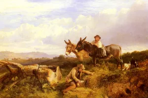 Ferreting In Surrey by George Snr. Cole - Oil Painting Reproduction