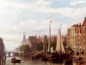 A Busy Day On The Canal painting by Abraham Hulk Snr.