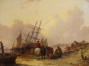 A Busy Coastline Oil painting by William Joseph Shayer, Snr.