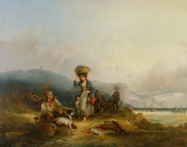 Main Product Photo of Fisherfolk and Their Catch by the Sea Painting by William Joseph Shayer, Snr.