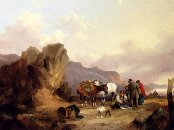 Main Product Photo of Fisherfolk Sorting The Catch Painting by William Joseph Shayer, Snr.