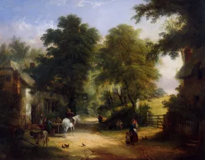 Outside the White Swan Inn by William Joseph Shayer, Snr. - Oil Painting Reproduction