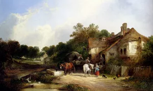 The Road Side Inn, Somerset by William Joseph Shayer, Snr. - Oil Painting Reproduction