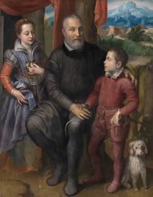 Portrait Group with the Artist's Father Amilcare Anguissola and her siblings Minerva and Astrubale by Sofonisba Anguissola Oil Painting