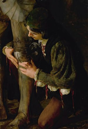A Page Buckling On A Knight's Armour by Solomon Joseph Solomon Oil Painting