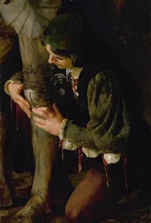 A Page Buckling On A Knight's Armour by Solomon Joseph Solomon Oil Painting