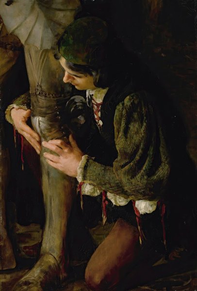 Main Product Photo of A Page Buckling On A Knight's Armour Painting by Solomon Joseph Solomon