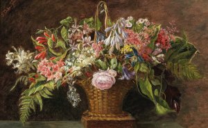 A Basket with Alpine Flowers by Sophie Dahn-Fries Oil Painting