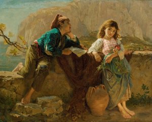 Fisherman's children, Capri by Sophie Anderson Oil Painting