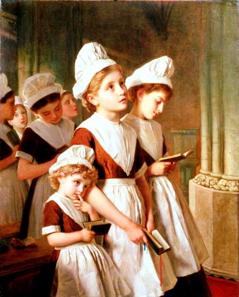 Main Product Photo of Foundling Girls at Prayer in the Chapel Painting by Sophie Anderson