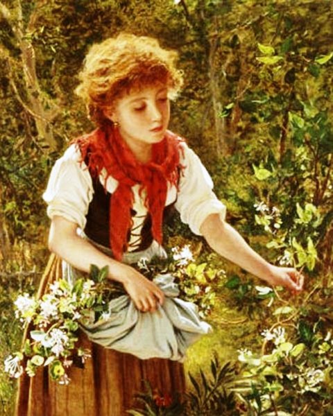 Picking Honeysuckle by Sophie Anderson - Hand-Painted Oil Painting Reproduction