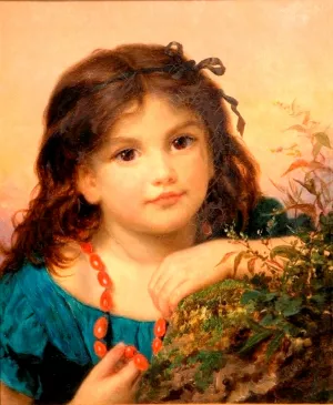 Portrait of a Girl with a Rosehip Necklace by Sophie Anderson Oil Painting