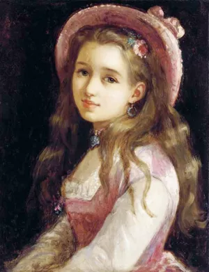 Portrait of a Young Girl in Pink Dress and Hat by Sophie Anderson - Oil Painting Reproduction
