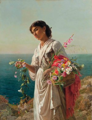 The Flower Girl, Capri by Sophie Anderson Oil Painting