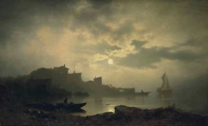 Moonlit Bay by Sophus Jacobsen Oil Painting