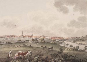 Odense pa Fyn, fra den ostlige side by Soren L. Lange Oil Painting