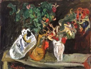 Still Life with Flowers  by Chaim Soutine - Oil Painting Reproduction