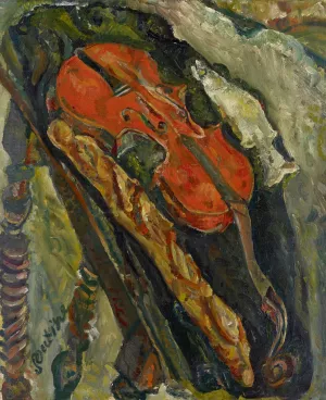 Still Life with Violin, Bread and Fish by Chaim Soutine Oil Painting