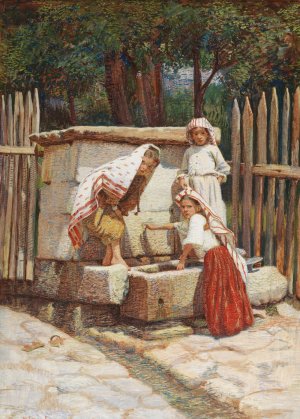 At the Well by Spiro Bocaric Oil Painting