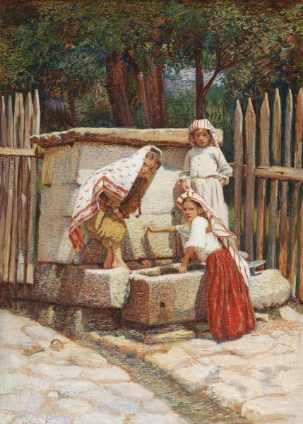 At the Well by Spiro Bocaric - Hand-Painted Oil Painting Reproduction