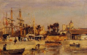 A Corner of the Port, Caen by Stanislas Lepine Oil Painting