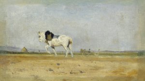 A Plow Horse in a Field by Stanislas Lepine Oil Painting
