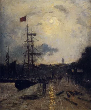 A Quay at Caen by Stanislas Lepine Oil Painting