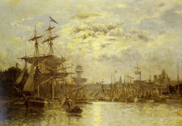 Main Product Photo of Bassin a Caen. Effet de Lune Painting by Stanislas Lepine