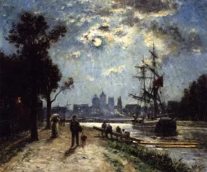 Caen, Le Long de l'Orne peint depuis le cours Caffarelli, effet de lune by Stanislas Lepine Oil Painting