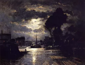 Canal in Saint-Denis - Effect of Moonlight by Stanislas Lepine - Oil Painting Reproduction