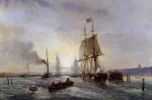 Entrance to the Port by Stanislas Lepine - Oil Painting Reproduction
