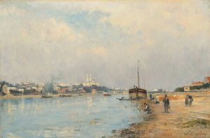 La Seine. Le Trocadero et le pont de Grenelle, vus du quai de Javel Oil painting by Stanislas Lepine
