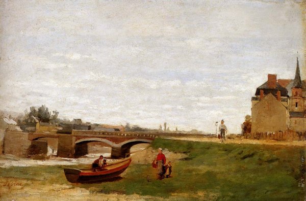 Main Product Photo of Landscape with a Bridge Painting by Stanislas Lepine