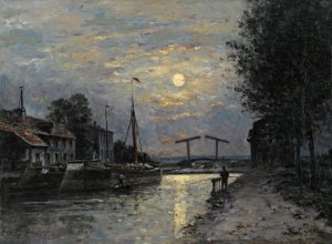 Le Canal Saint Denis, Effet De Lune by Stanislas Lepine Oil Painting