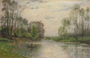 Les bords de la Marne Oil painting by Stanislas Lepine