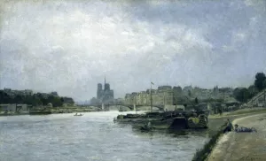 L'ile de la Cite et l'ile Saint-Louis, vues du pont d'Austerlitz Oil painting by Stanislas Lepine
